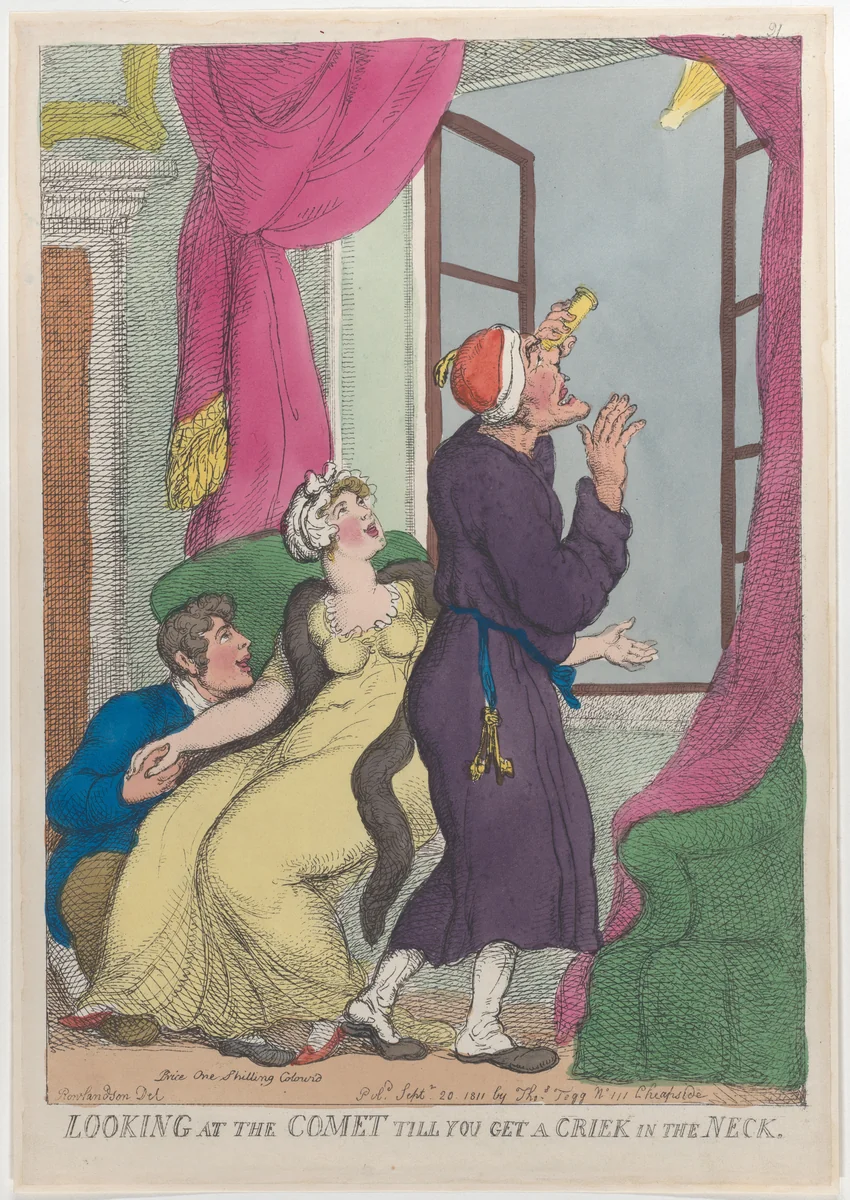 Looking at the Comet till You Get a Crick in the Neck by Thomas Rowlandson, print, 1811