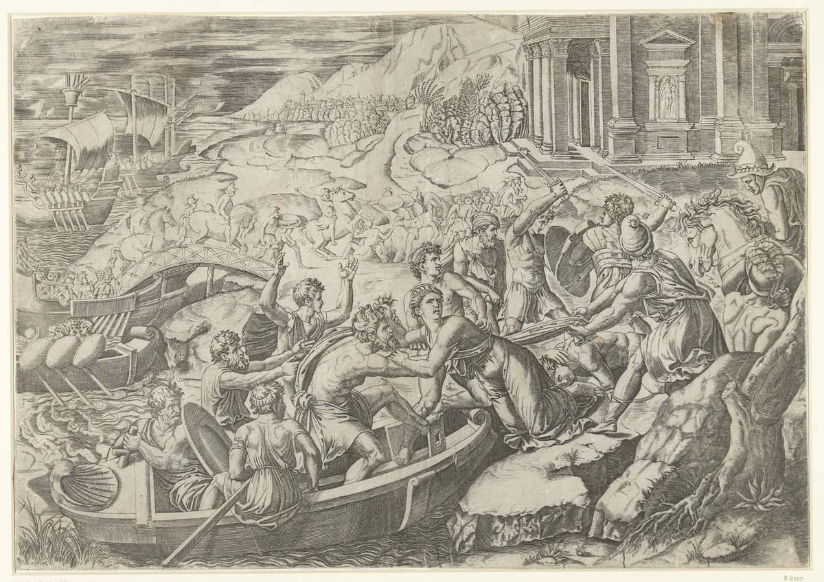 Ontvoering van Helena van Troje door Paris by Marcantonio Raimondi, print, 1510-1527