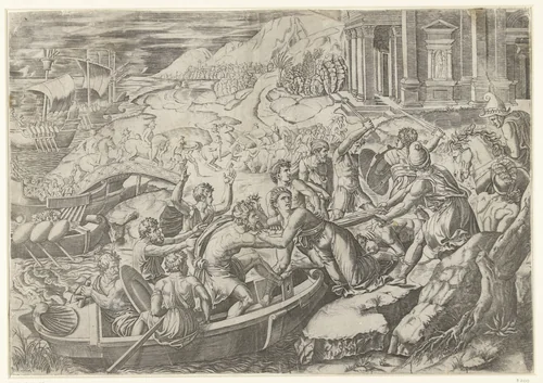 Ontvoering van Helena van Troje door Paris by Marcantonio Raimondi, print, 1510-1527