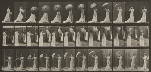 Plate Number 461. Opening a parasol and turning around by Eadweard Muybridge, photograph, 1887