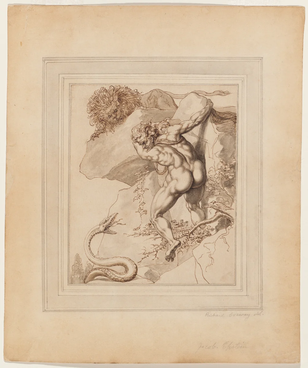 A Man Trapped between a Lion and a Serpent by Richard Cosway, drawing, 1790-1800