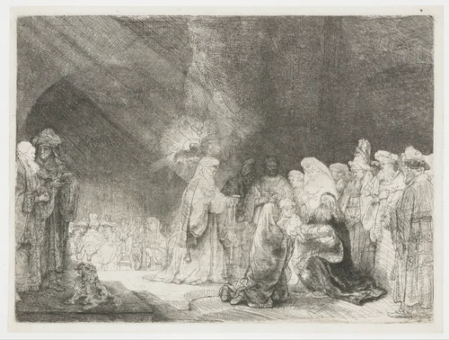 The presentation in the temple: oblong print by Rembrandt van Rijn, print, 1640