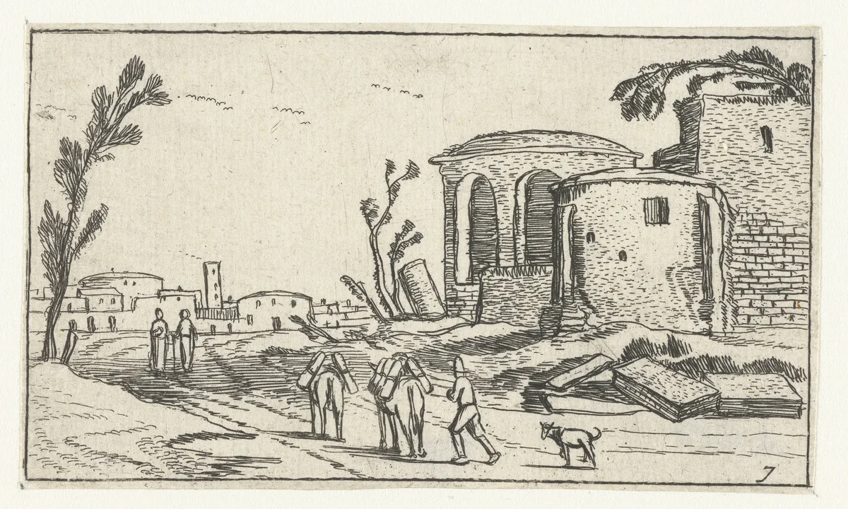 Landschap met ruïnes by anonymous, print, 1610-1617