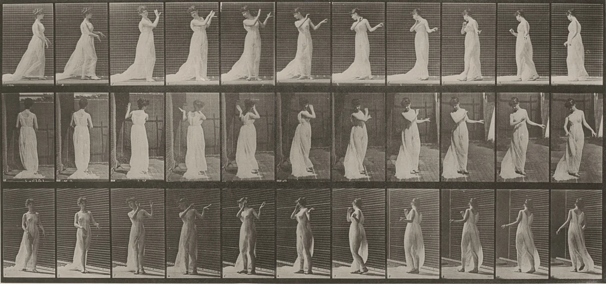 Plate Number 55. Walking and turning around, action of aversion by Eadweard Muybridge, photograph, 1887