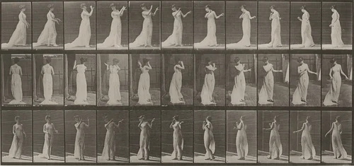 Plate Number 55. Walking and turning around, action of aversion by Eadweard Muybridge, photograph, 1887