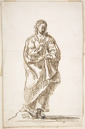 Standing Saint (Apostle?) by Pedro Duque Cornejo, drawing, 1695-1755
