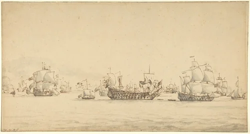 Warships at Sea by Willem van de Velde II, drawing, 1648-1707