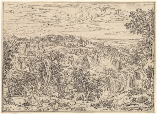 Tivoli and the Waterfalls with Shepherd Families by Joseph Anton Koch, drawing, 1821