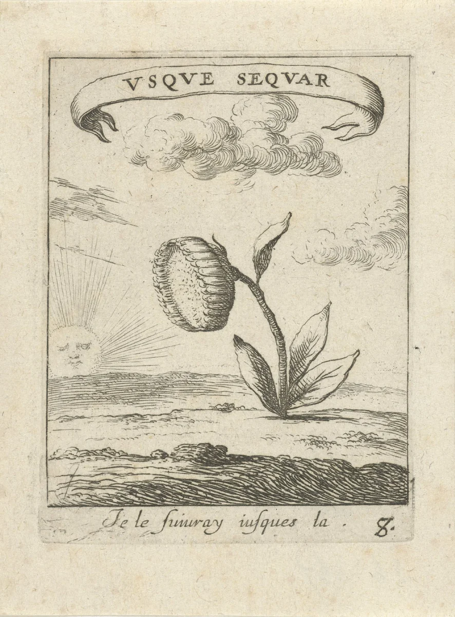 Landschap met zonnebloem by Albert Flamen, print, 1672