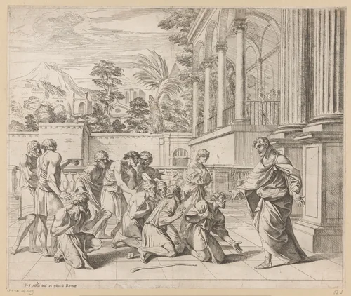 Jozef en zijn broers by Pier Francesco Mola, print, 1622-1666