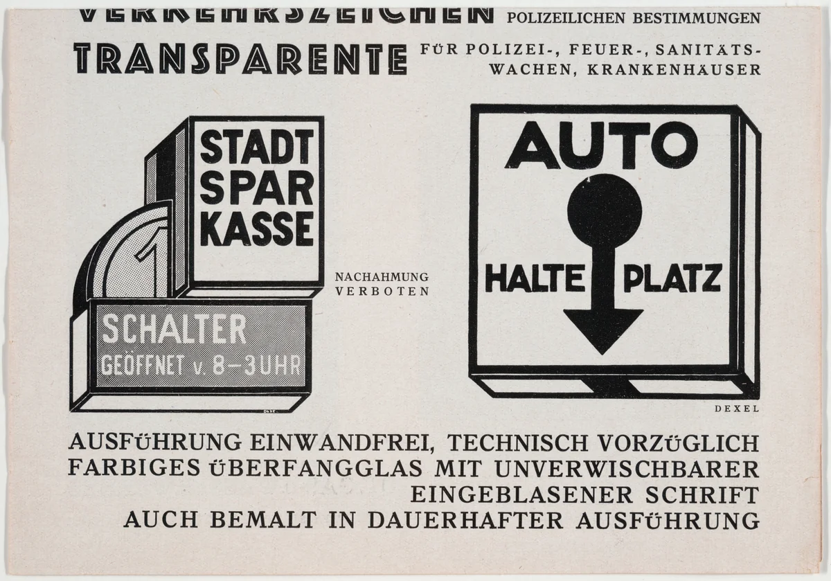 Richtungslaternen, Verkehrszeichen, Transparente by Walter Dexel, design, 1925