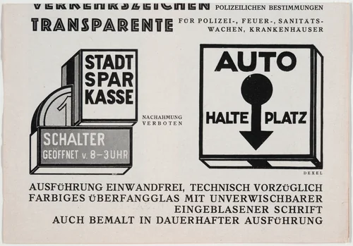 Richtungslaternen, Verkehrszeichen, Transparente by Walter Dexel, design, 1925