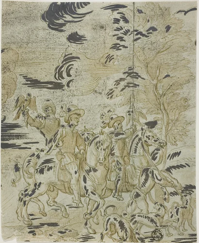 Falcon Hunt by Bernard van Orley, drawing, 1512-1590