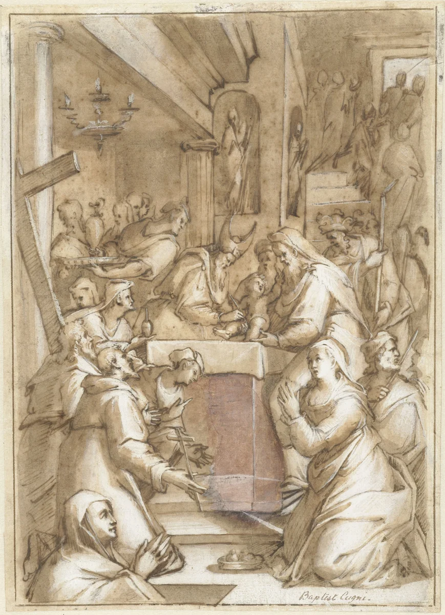 De besnijdenis by Giovanni Battista Cungi, drawing, 1500-1569