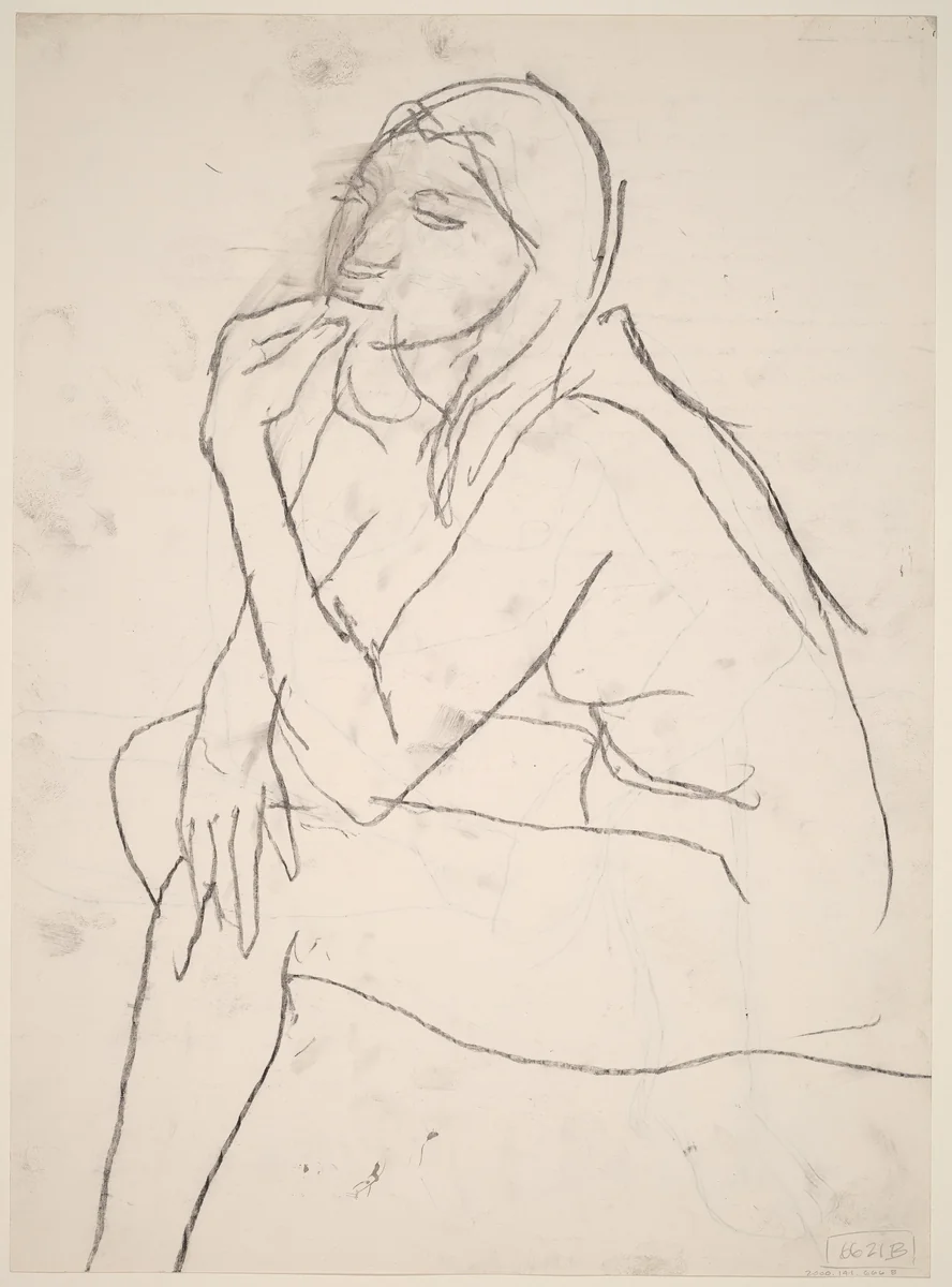 Untitled [seated female nude with left hand on chin] [verso] by Richard Diebenkorn, drawing, 1955-1967