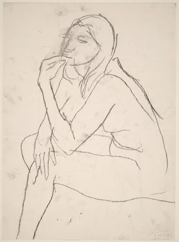 Untitled [seated female nude with left hand on chin] [verso] by Richard Diebenkorn, drawing, 1955-1967