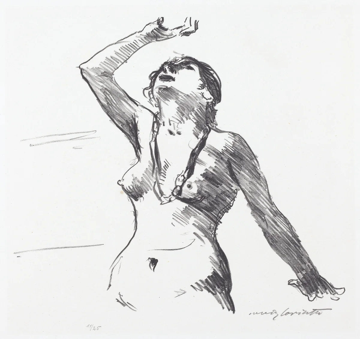 Weiblicher Akt in Abwehr (Female Nude Defending Herself) by Lovis Corinth, print, 1913