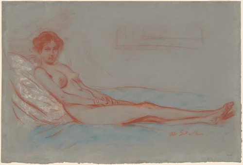 Reclining Female Nude by William Glackens, drawing, 1905-1915
