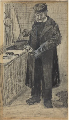Man Polishing a Boot by Vincent van Gogh, drawing, 1882