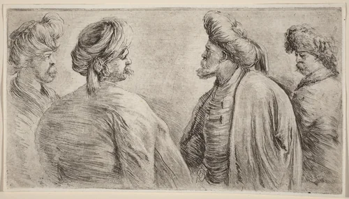 Four Turks Wearing Turbans by Stefano della Bella, print, 1662