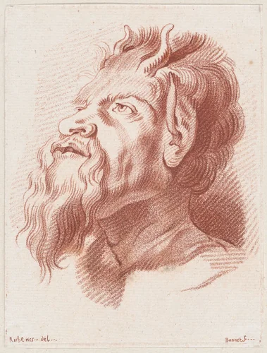 Head of a satyr by Louis Marin Bonnet, print, 1750-1793