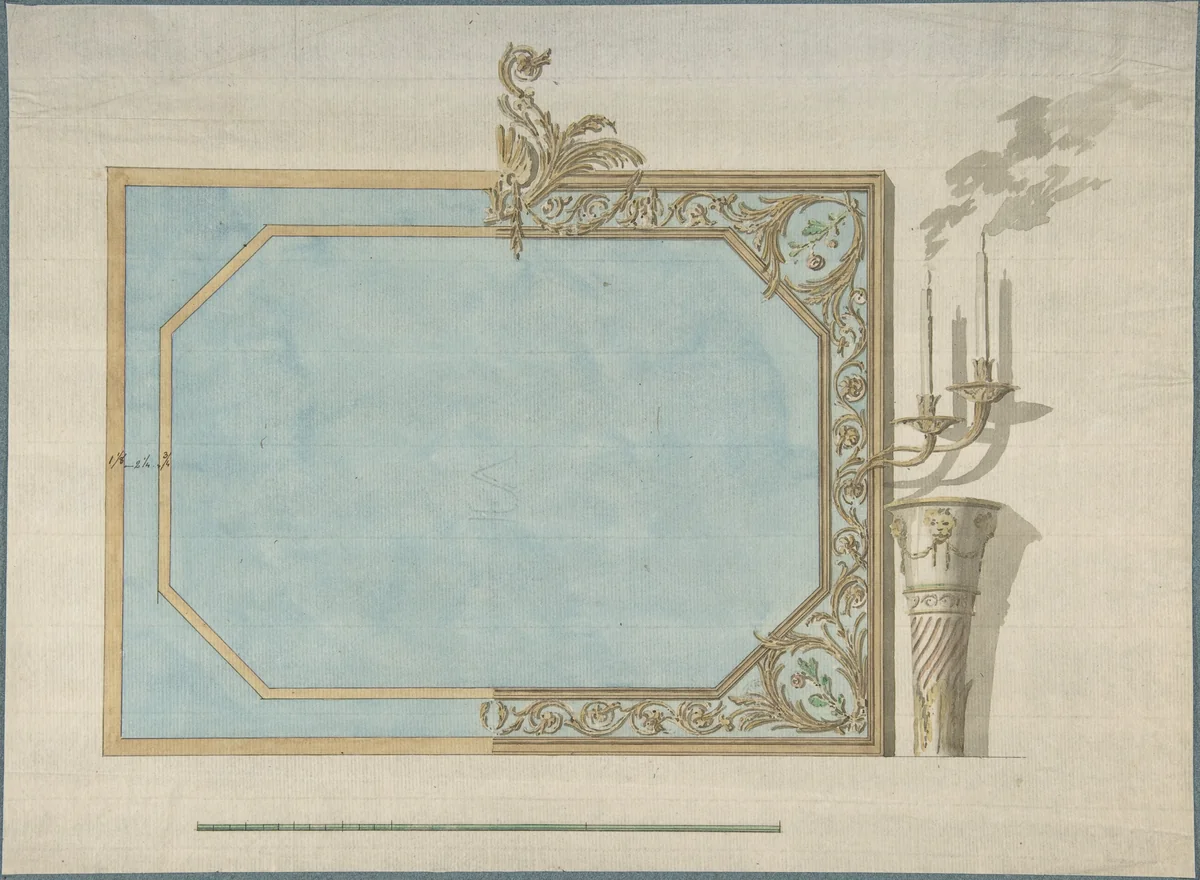 Design for a Oblong Mirror with Sconces by John Yenn, drawing, 1770-1821