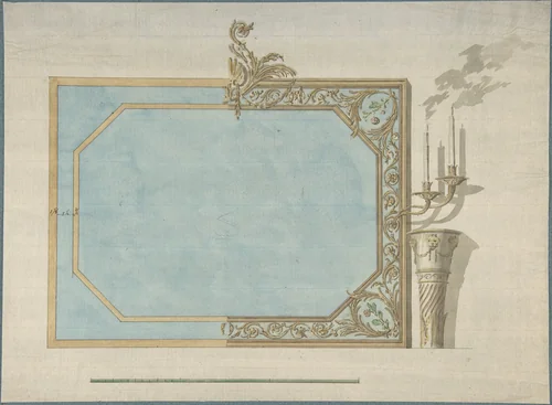 Design for a Oblong Mirror with Sconces by John Yenn, drawing, 1770-1821
