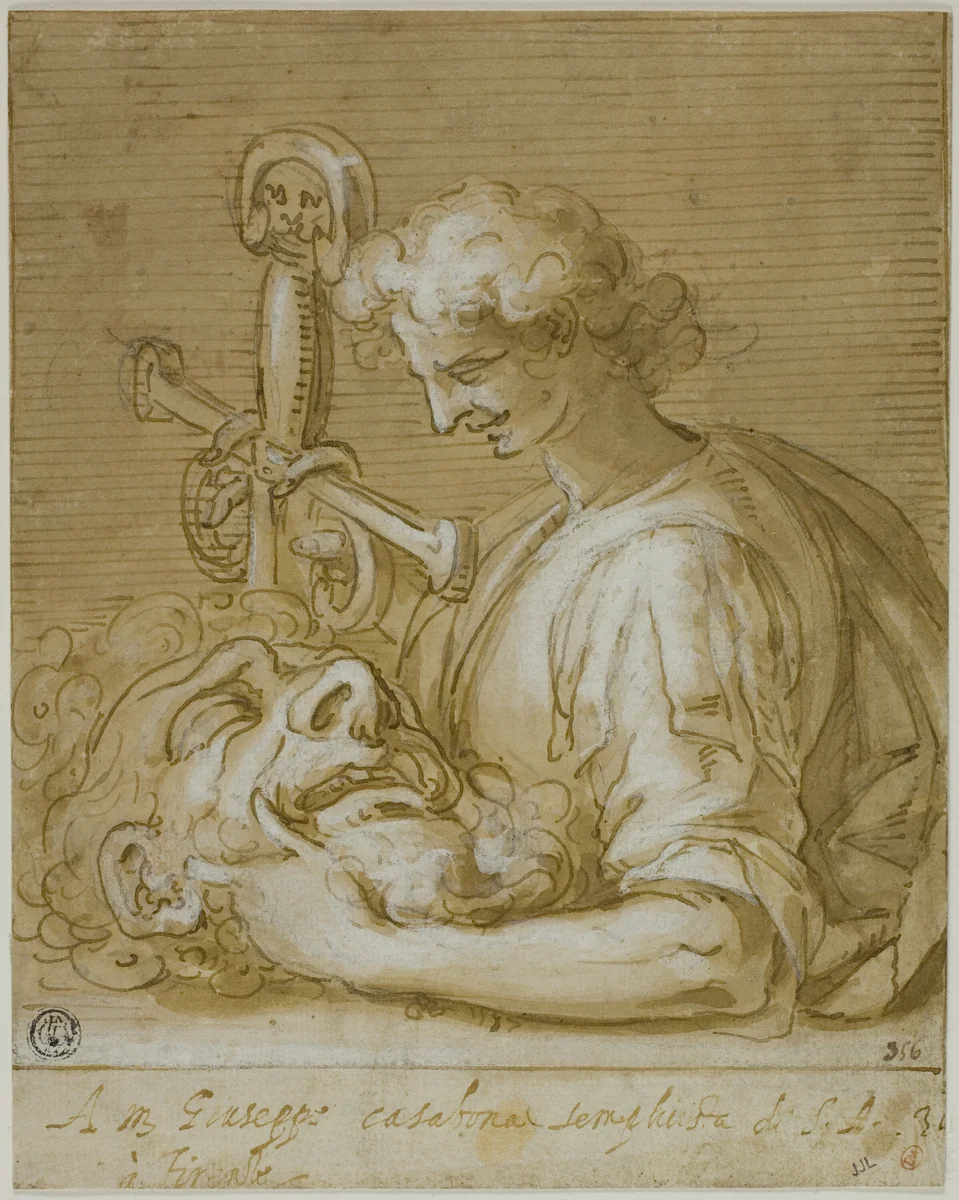 David with Goliath's Head and Sword by Giovanni Battista Paggi, drawing, 1587