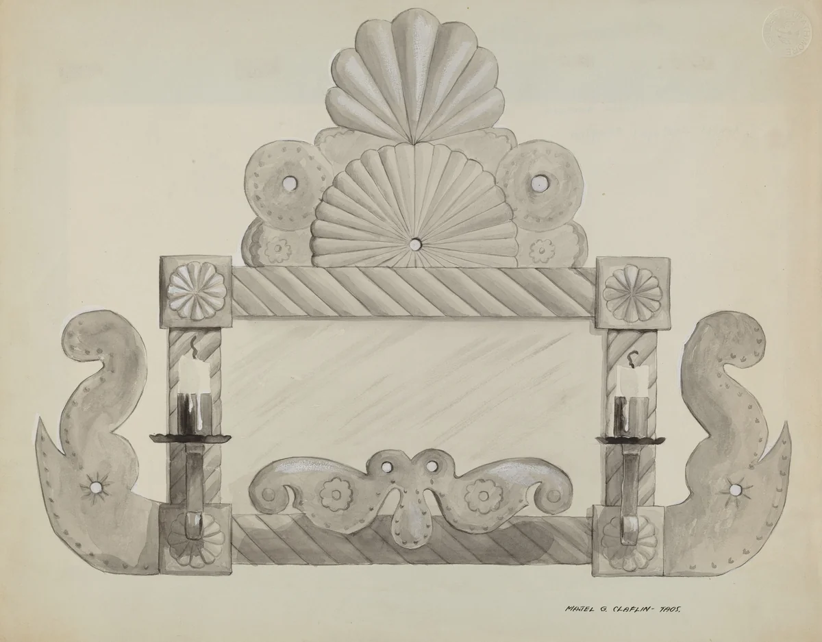 Tin Mirror Frame with 2 Candle Sockets by Majel G. Claflin, index of american design, 1937