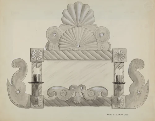 Tin Mirror Frame with 2 Candle Sockets by Majel G. Claflin, index of american design, 1937