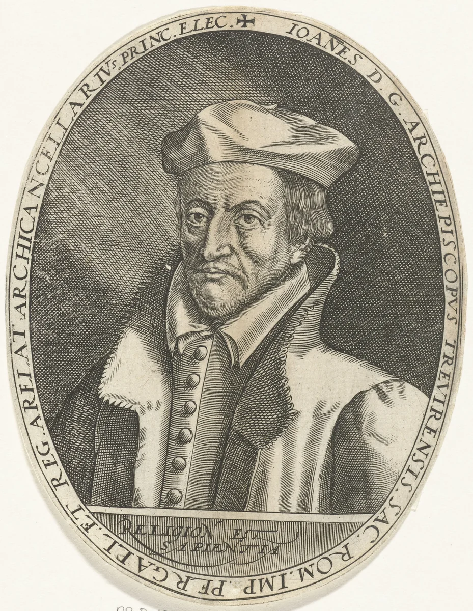 Portret van Johan VII van Schönenberg, aartsbisschop van Trier by Dominicus Custos, print, 1600-1615