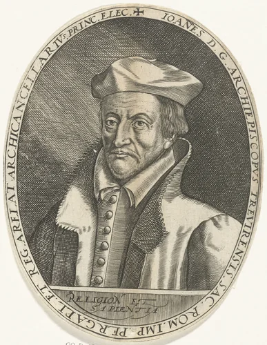 Portret van Johan VII van Schönenberg, aartsbisschop van Trier by Dominicus Custos, print, 1600-1615