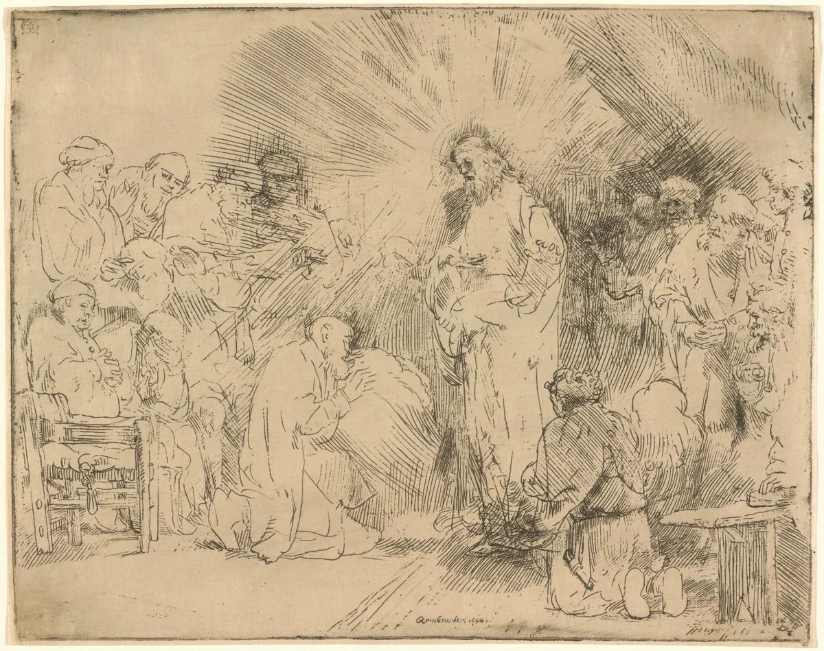 Christ Appearing to the Apostles by Rembrandt van Rijn, print, 1656