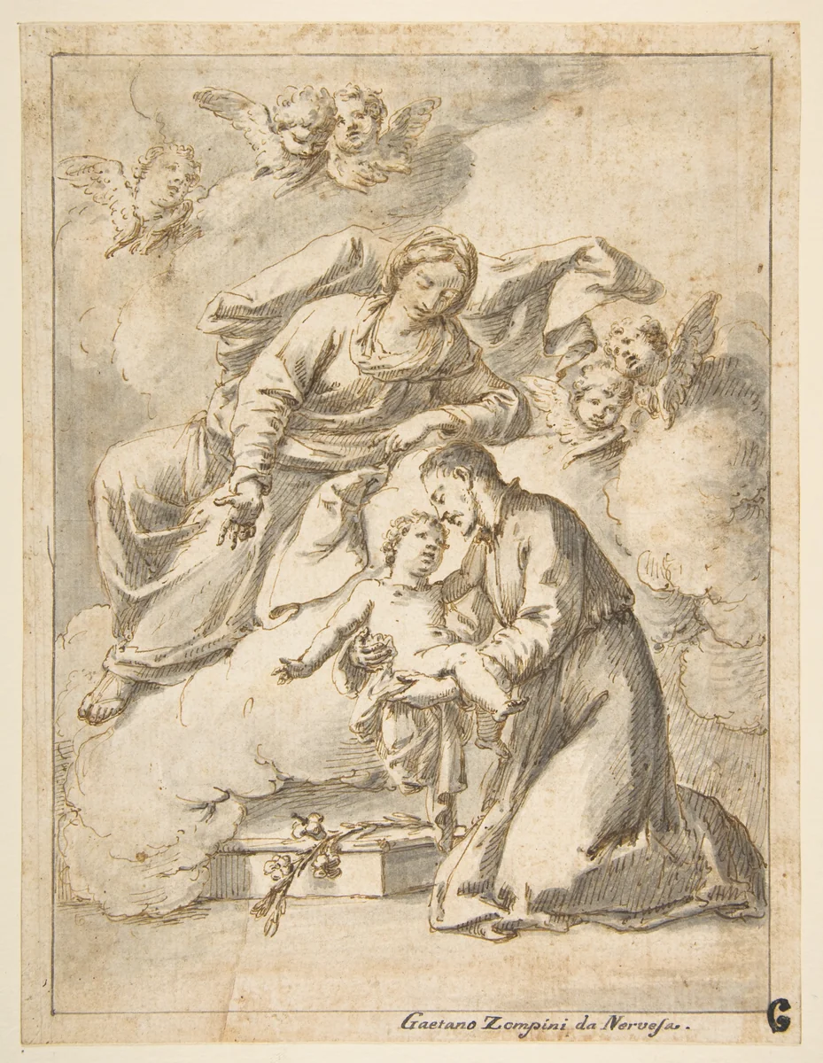 Saint Cajetan of Thiene Holding the Infant Jesus by Gaetano Gherardo Zompini, drawing, 1730-1740