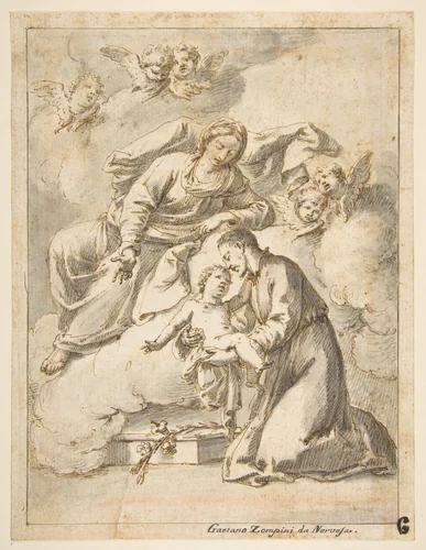 Saint Cajetan of Thiene Holding the Infant Jesus by Gaetano Gherardo Zompini, drawing, 1730-1740