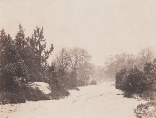 Barbizon Roadway in Snow by Eugène Cuvelier, photograph, 1855-1865