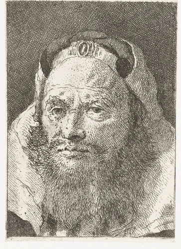 Man met muts met sieraad by Giovanni Domenico Tiepolo, print, 1771-1774