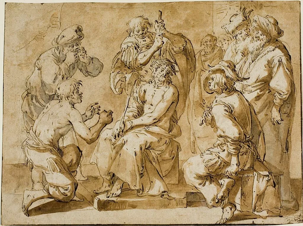 The Mocking of Christ by Andries Dirksz Both, drawing, 1633-1635