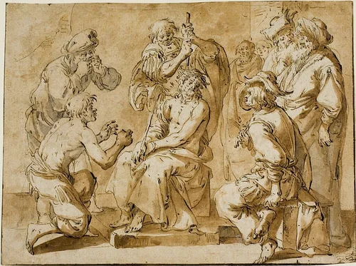 The Mocking of Christ by Andries Dirksz Both, drawing, 1633-1635