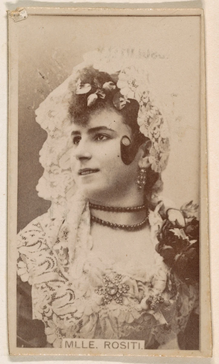 Mlle. Rositi, from the Actresses series (N245) issued by Kinney Brothers to promote Sweet Caporal Cigarettes by Kinney Brothers Tobacco Company, photograph, 1890