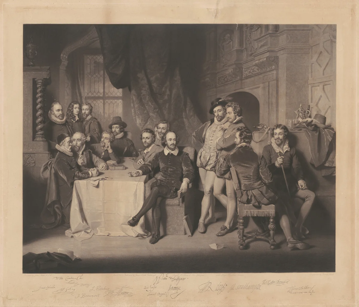Shakespeare and His Contemporaries by James Faed; John Faed, print, 1859