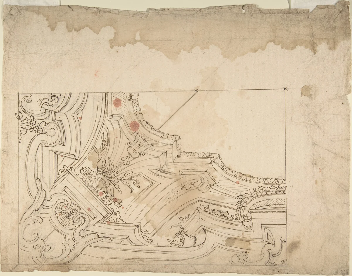 Design for Corner of a Cove (recto); Designs for a Ceiling (?) (verso) by anonymous, drawing, 1700-1780