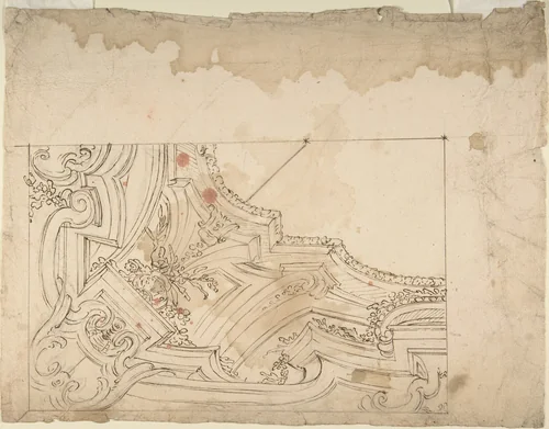 Design for Corner of a Cove (recto); Designs for a Ceiling (?) (verso) by anonymous, drawing, 1700-1780