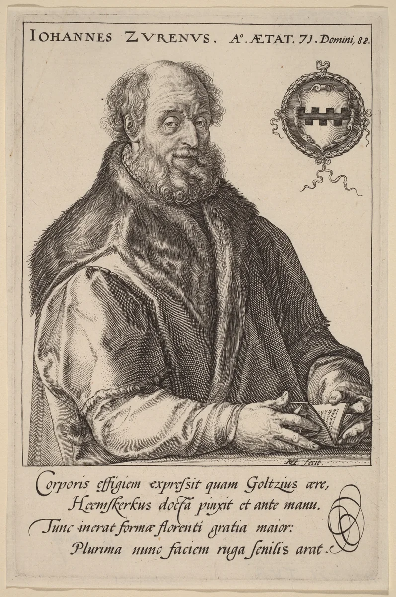 Johannes Zurenus (Jan van Zuren) by Hendrick Goltzius; Maerten van Heemskerck, print, 1590