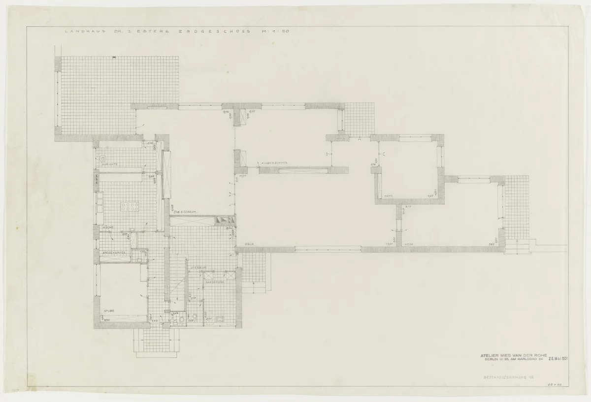 Josef Esters House, Krefeld, Germany, Ground-floor plan by Ludwig Mies van der Rohe, mies van der rohe archive, 1927