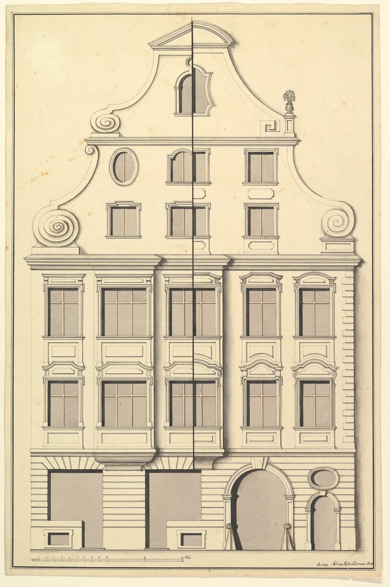 Drawing for the Street Elevation of a Town House by Andreas Schneidmann, drawing, 1729