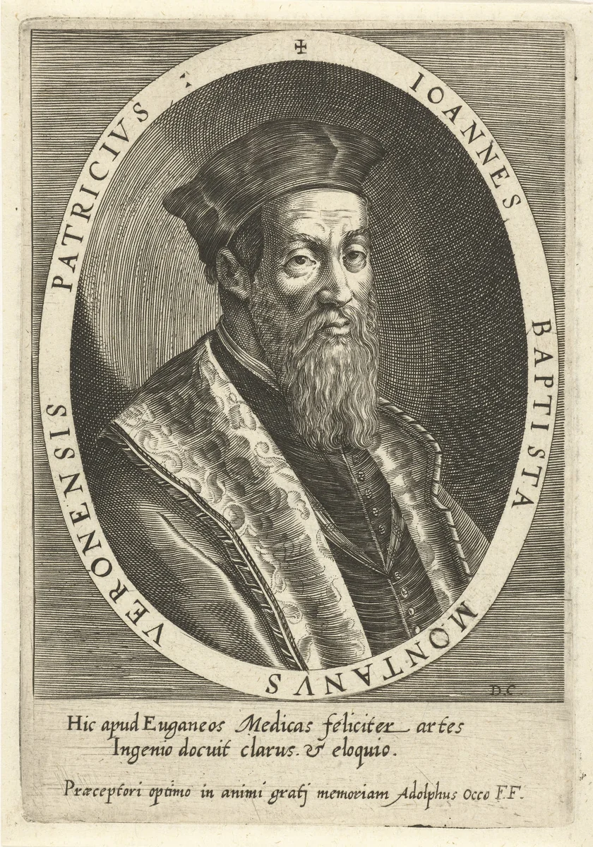 Portret van de arts Johannes Baptista Montanus by Unknown, print, 1579-1615