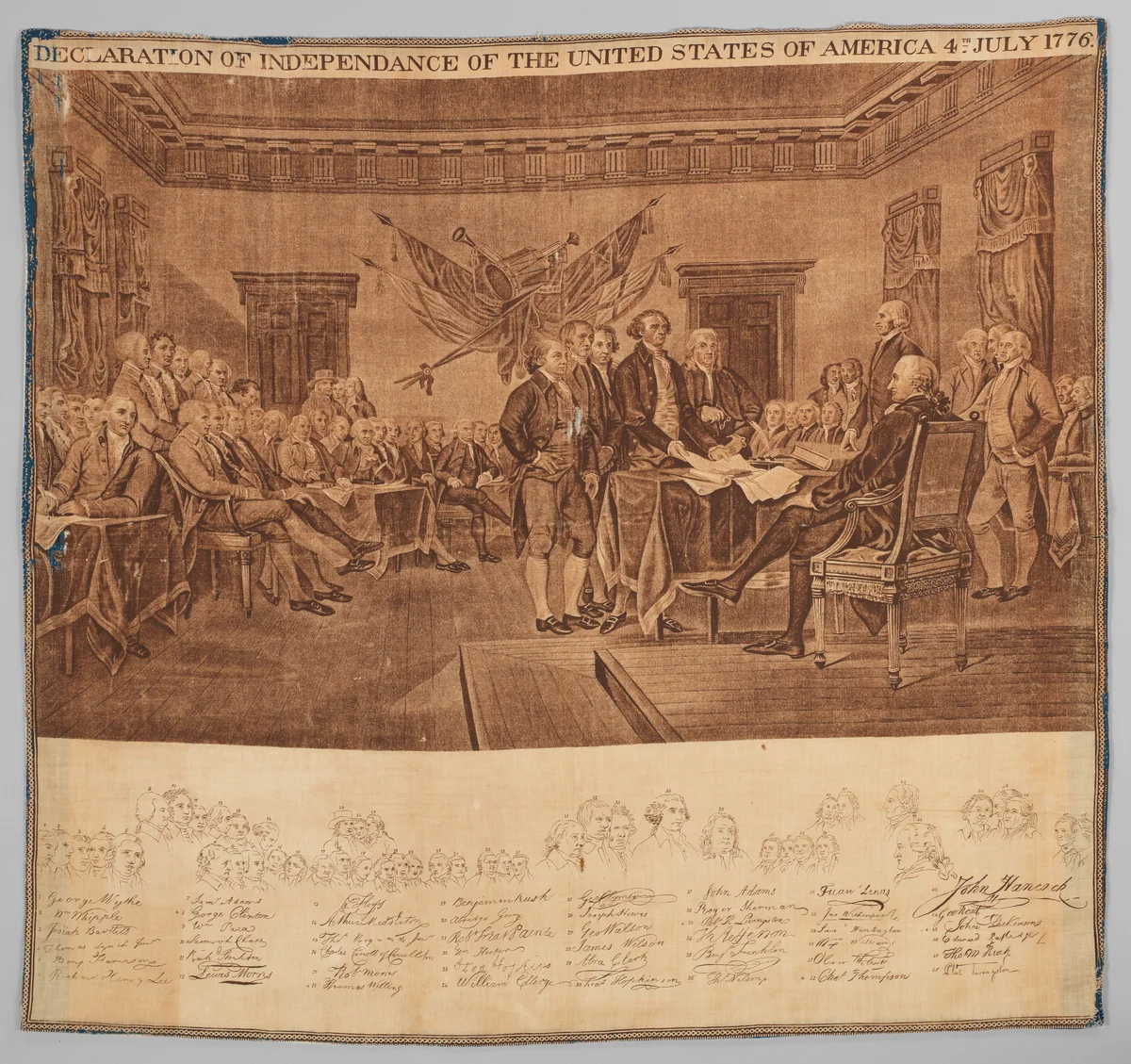 Event handkerchief by Asher Brown Durand, textile, 1800-1815