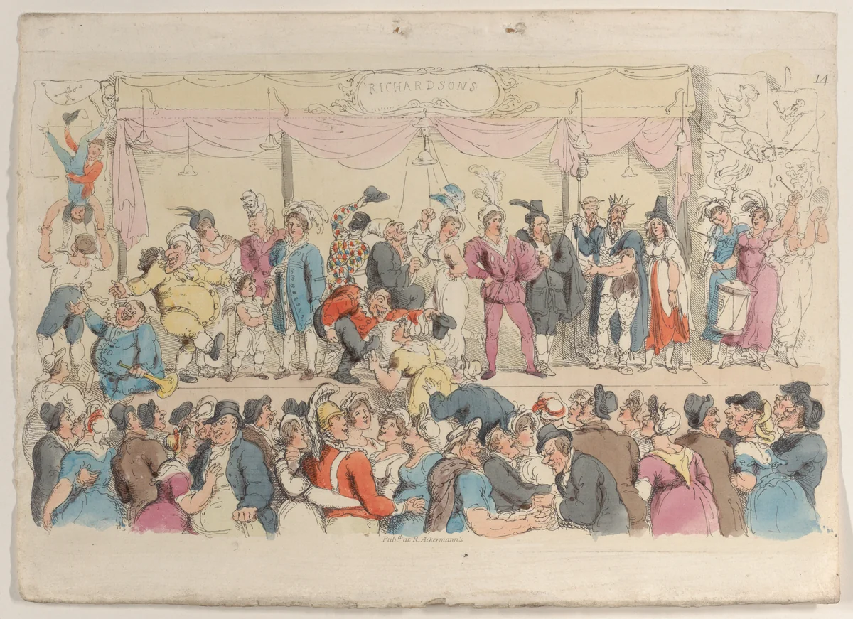 Plate 14: Richardson's Show, from "World in Miniature" by Thomas Rowlandson, print, 1816