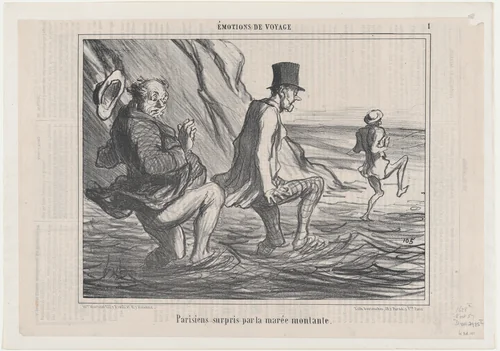 Parisiens surpris par la marée montante, from Émotions de Voyage, published in Le Charivari, October 8, 1857 by Honoré Daumier, print, 1857